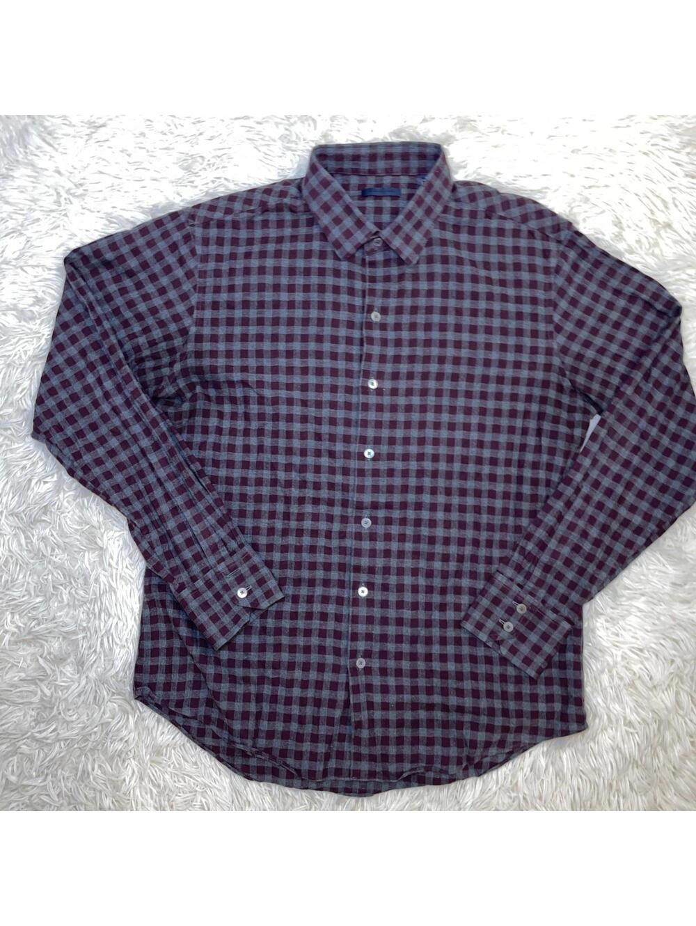 Zachary Prell Mens Shirt Checkered GrayBurgundy Long Sleeve Button Up Shirt Sz L